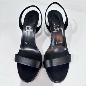 Christian Louboutin Black Leather Single-Strap Slingback Heels